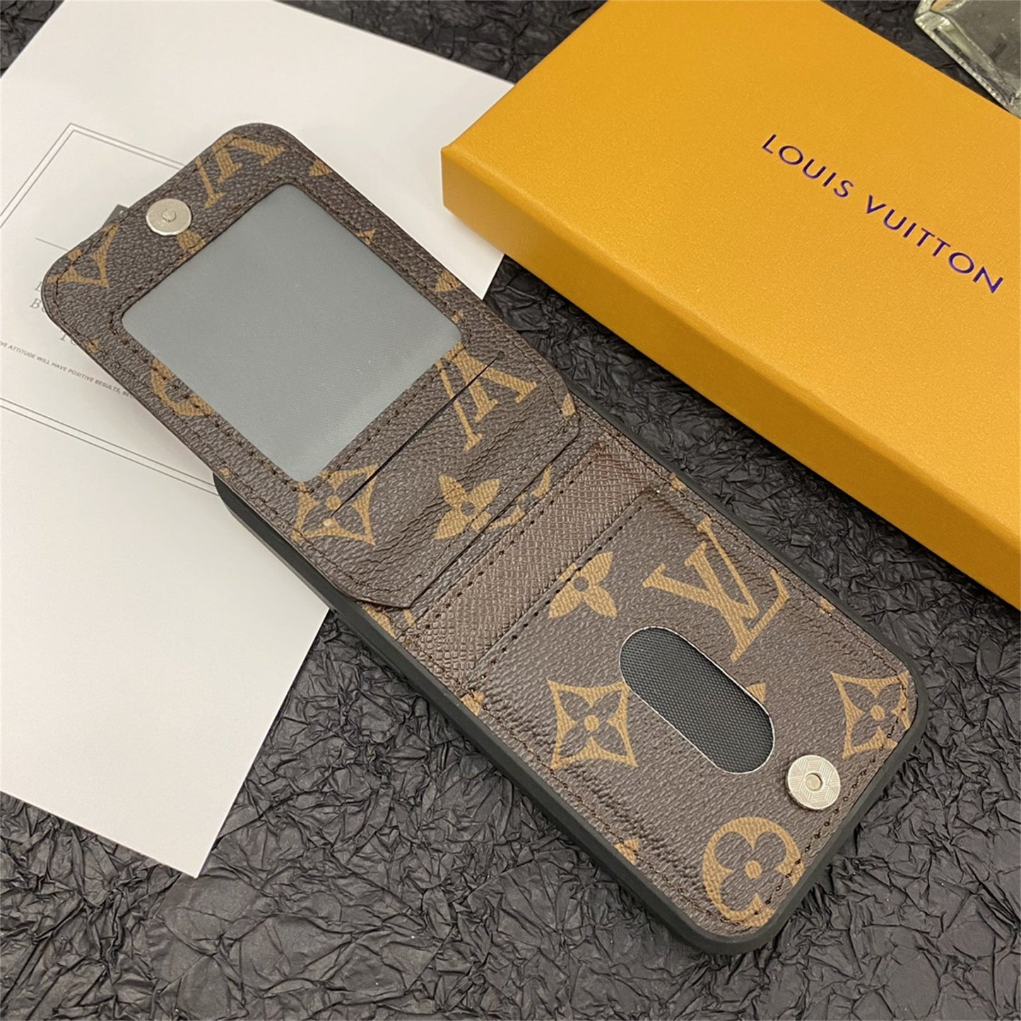 CLASSIC LV CIRCLE MONOGRAM CANVAS APPLE IPHONE DAUPHINE CARD HOLDER WALLET CASE