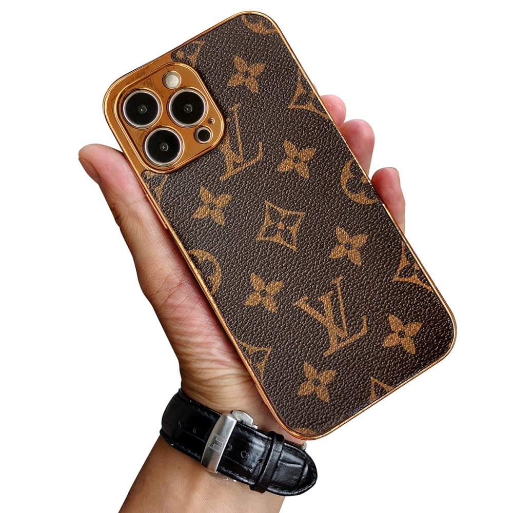 SOFT LUXURY LV IPHONE CASE WITH GOLDEN BORDER 16 TO 13