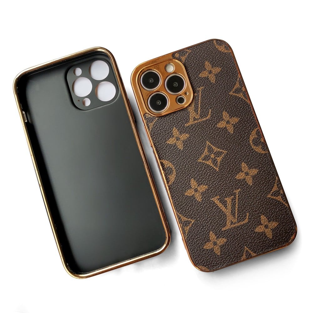 SOFT LUXURY LV IPHONE CASE WITH GOLDEN BORDER 16 TO 13