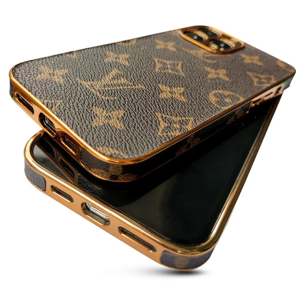 SOFT LUXURY LV IPHONE CASE WITH GOLDEN BORDER 16 TO 13