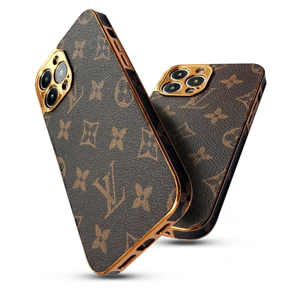 SOFT LUXURY LV IPHONE CASE WITH GOLDEN BORDER 16 TO 13