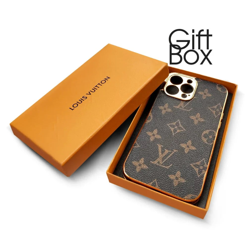 SOFT LUXURY LV IPHONE CASE WITH GOLDEN BORDER 16 TO 13