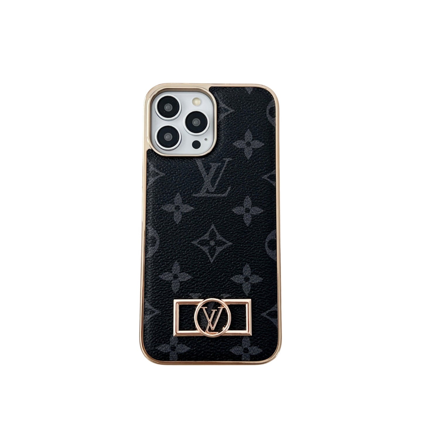 LV Circle Monogram Canvas Leather Premium Electroplating Apple iPhone Case