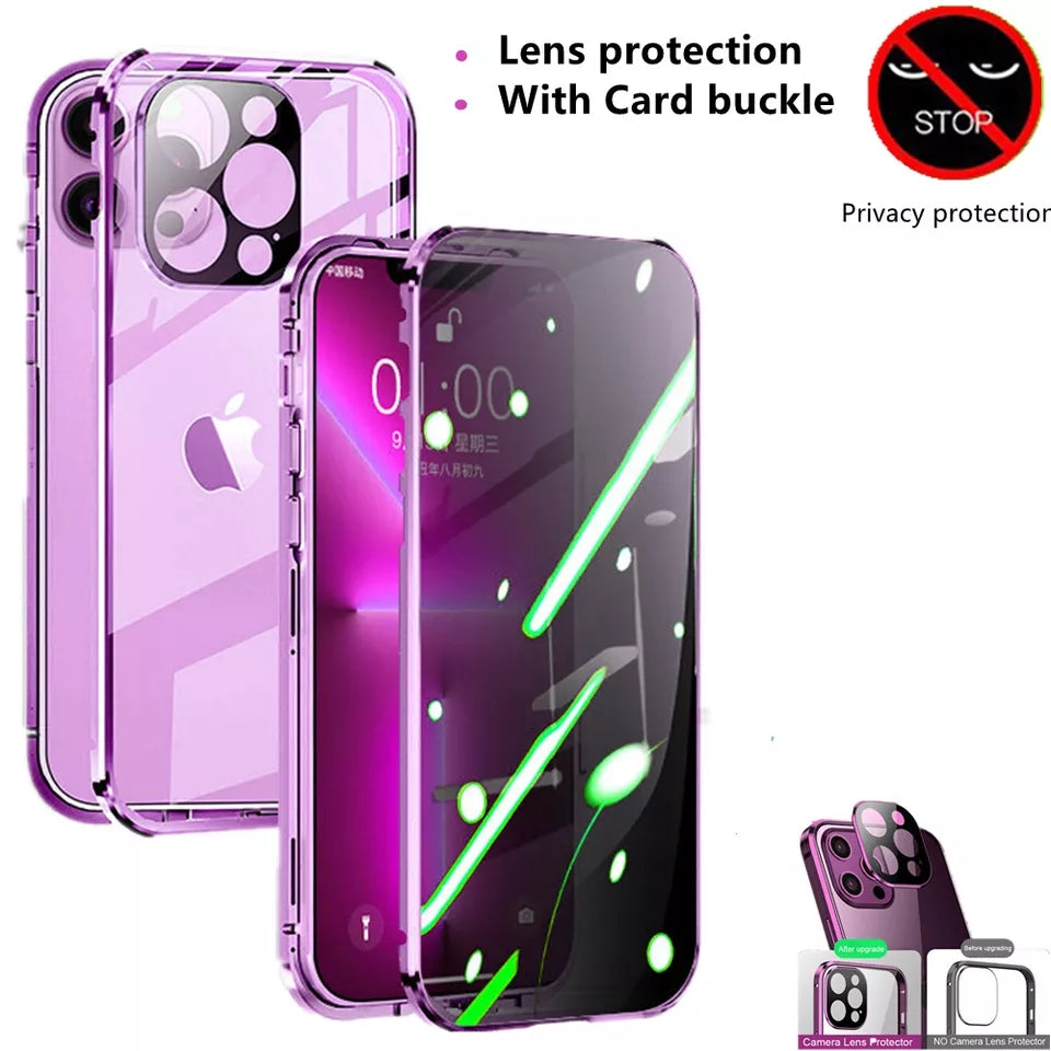 Magnetic Metal Adsorption Case For iPhone 14 Double-sided Glass Lens Protection Snap On Cover - theroxymob