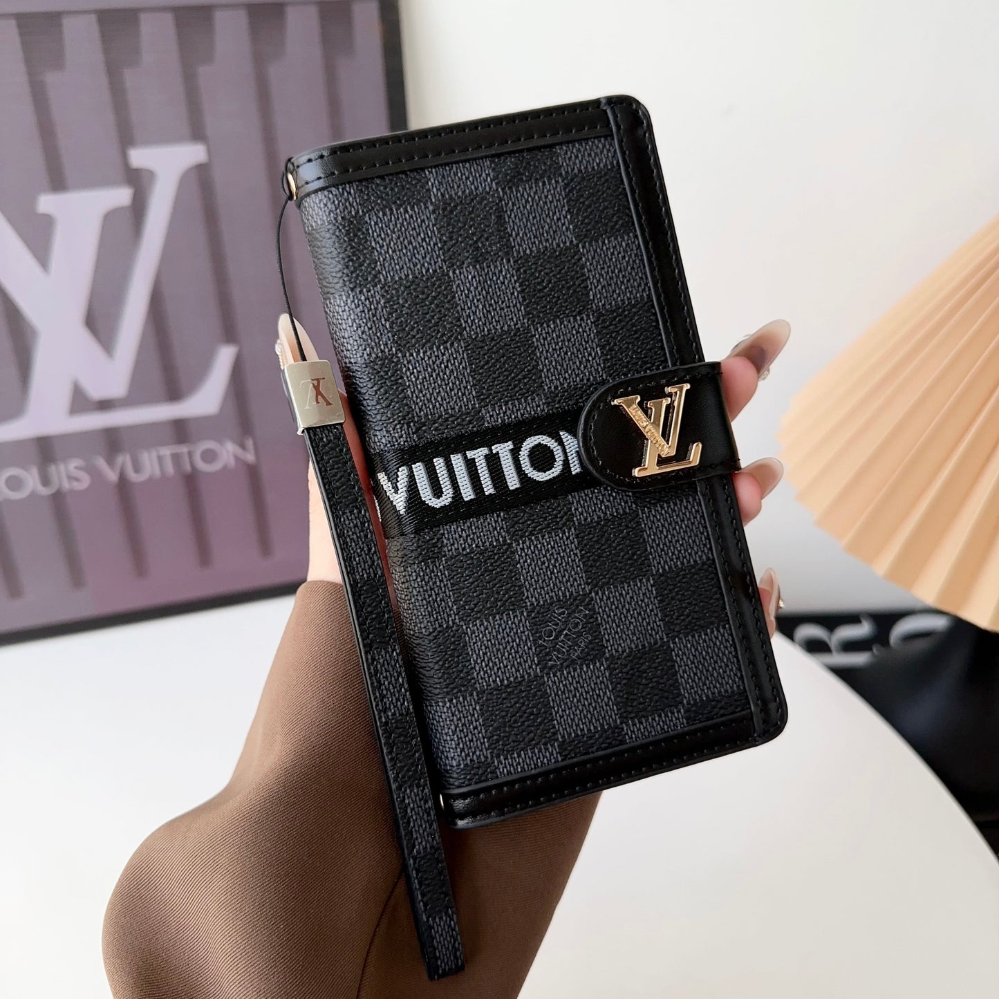 Premium Genuine Leather LV Monogram Canvas Wallet Card Holder iPhone Case