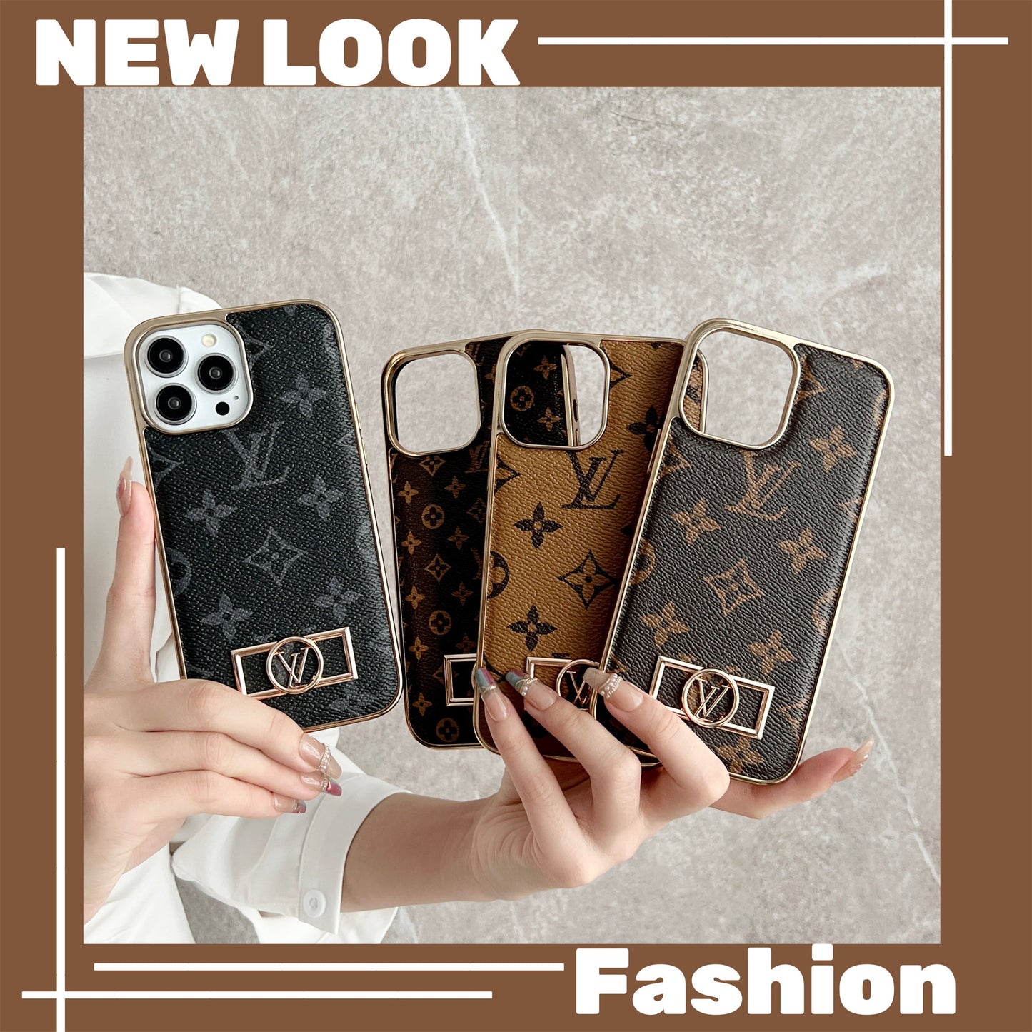 LV Circle Monogram Canvas Leather Premium Electroplating Apple iPhone Case