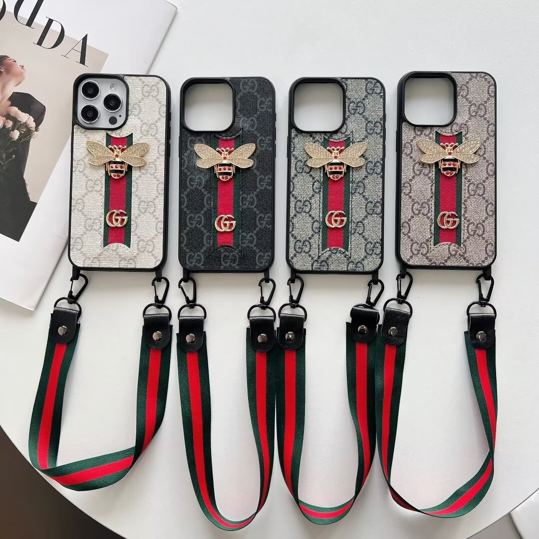 Gucci 3D Case for iPhone 16 15 14 with a main cord and Ruban