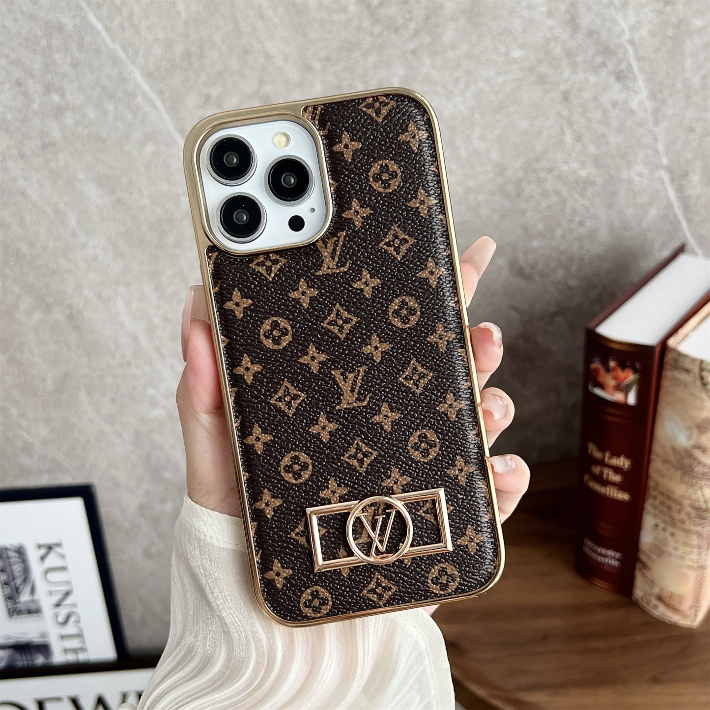 LV Circle Monogram Canvas Leather Premium Electroplating Apple iPhone Case