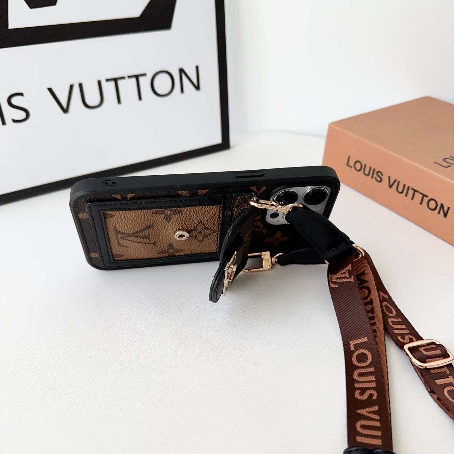 LV LEATHER MONOGRAM CROSSBODY IPHONE CASE