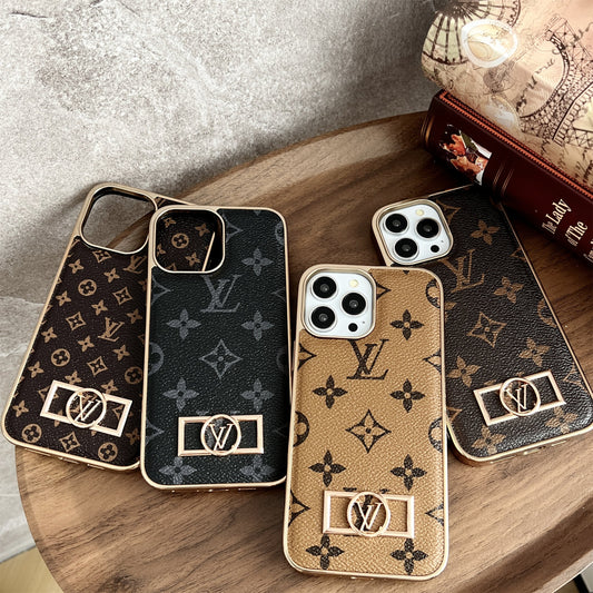 LV Circle Monogram Canvas Leather Premium Electroplating Apple iPhone Case