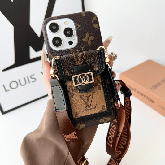 LV LEATHER MONOGRAM CROSSBODY IPHONE CASE