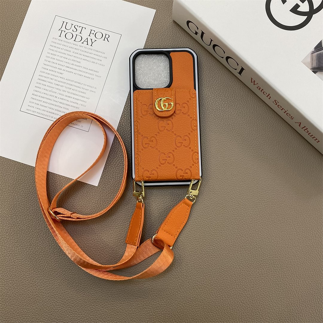 Button Leather Card Holder Leather Cord Apple iPhone Case