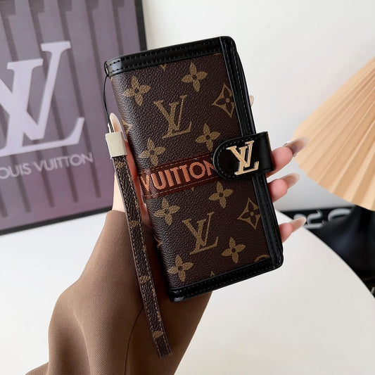 Premium Genuine Leather LV Monogram Canvas Wallet Card Holder iPhone Case