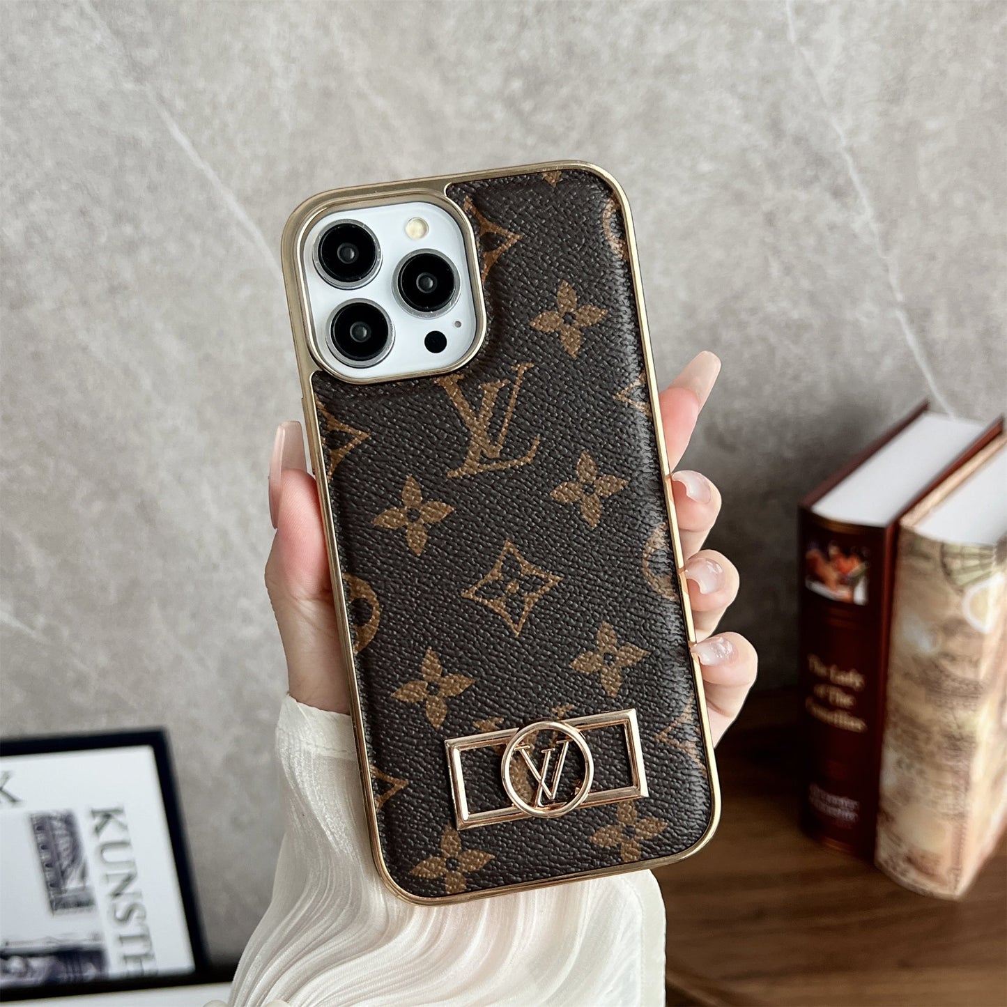 LV Circle Monogram Canvas Leather Premium Electroplating Apple iPhone Case