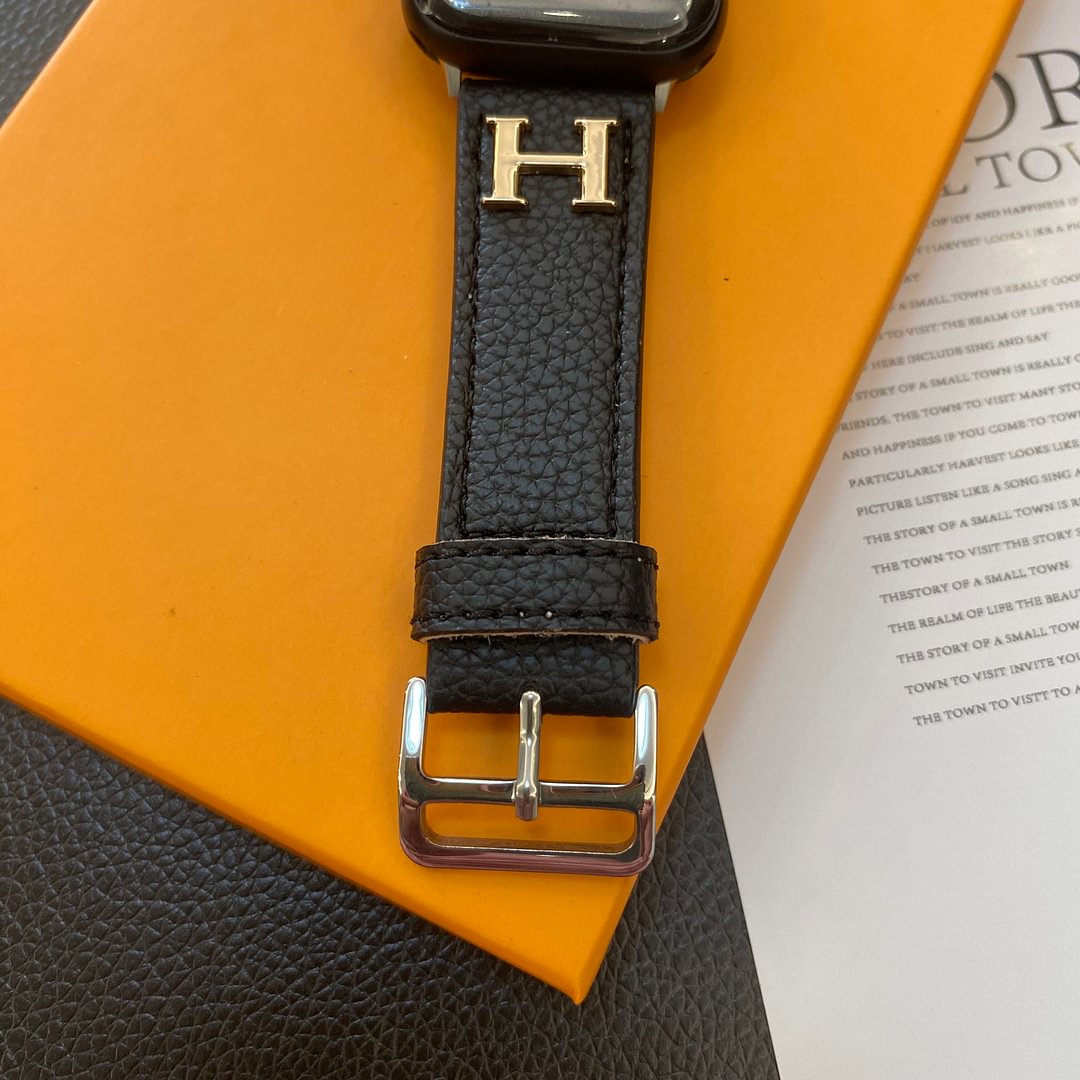 Hermes H Genuine Lychee Pattern Leather Apple Watch Strap