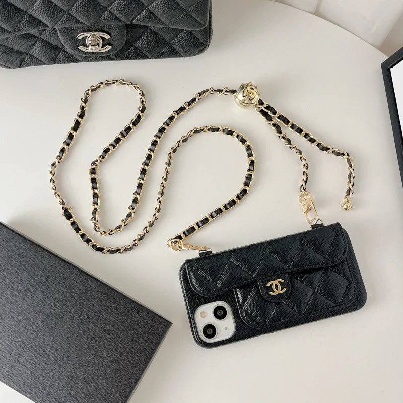 Chanel Card Bag Leather Case with Chain For iPhone