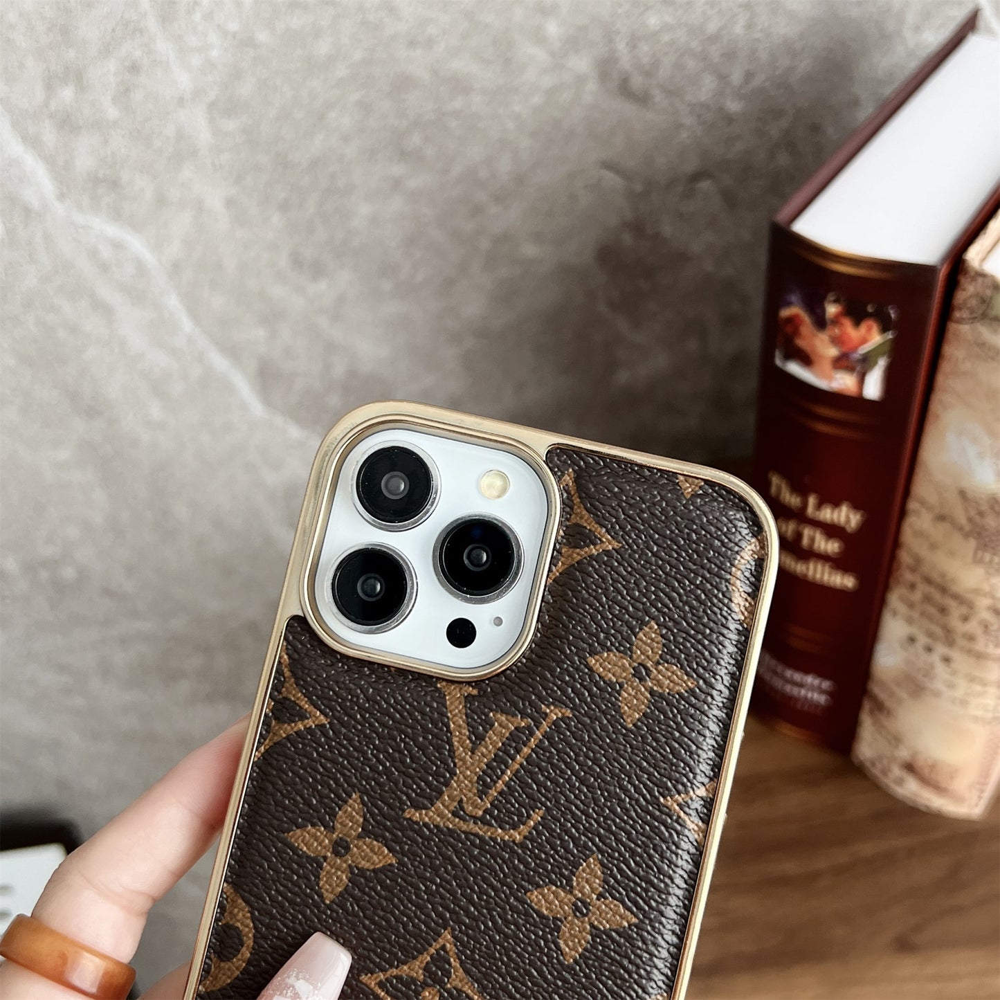 LV Circle Monogram Canvas Leather Premium Electroplating Apple iPhone Case