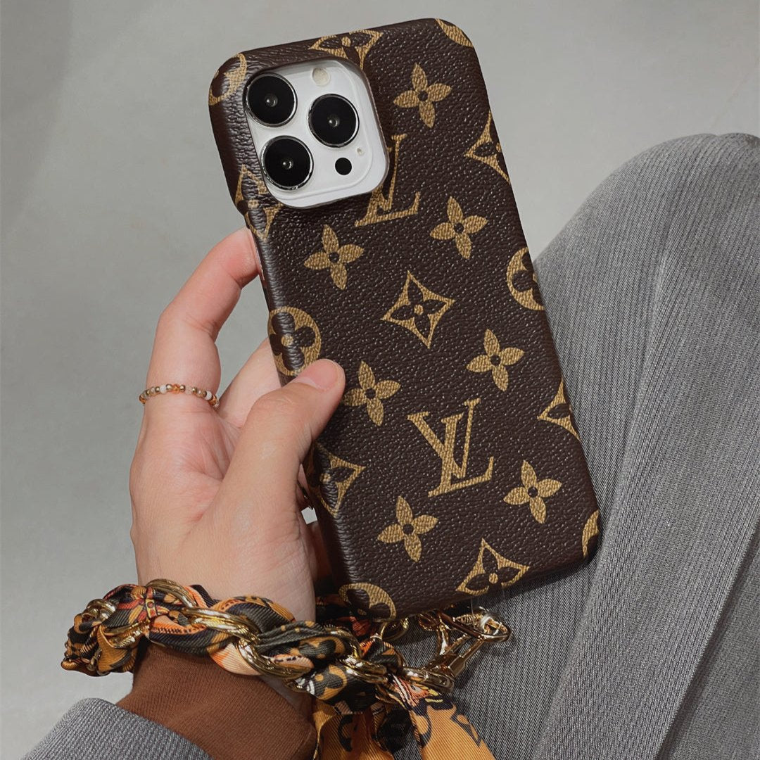 LUXURY LV GUCCI CANVAS APPLE IPHONE CASE DETACHABLE SILK SCARF WRISTBAND