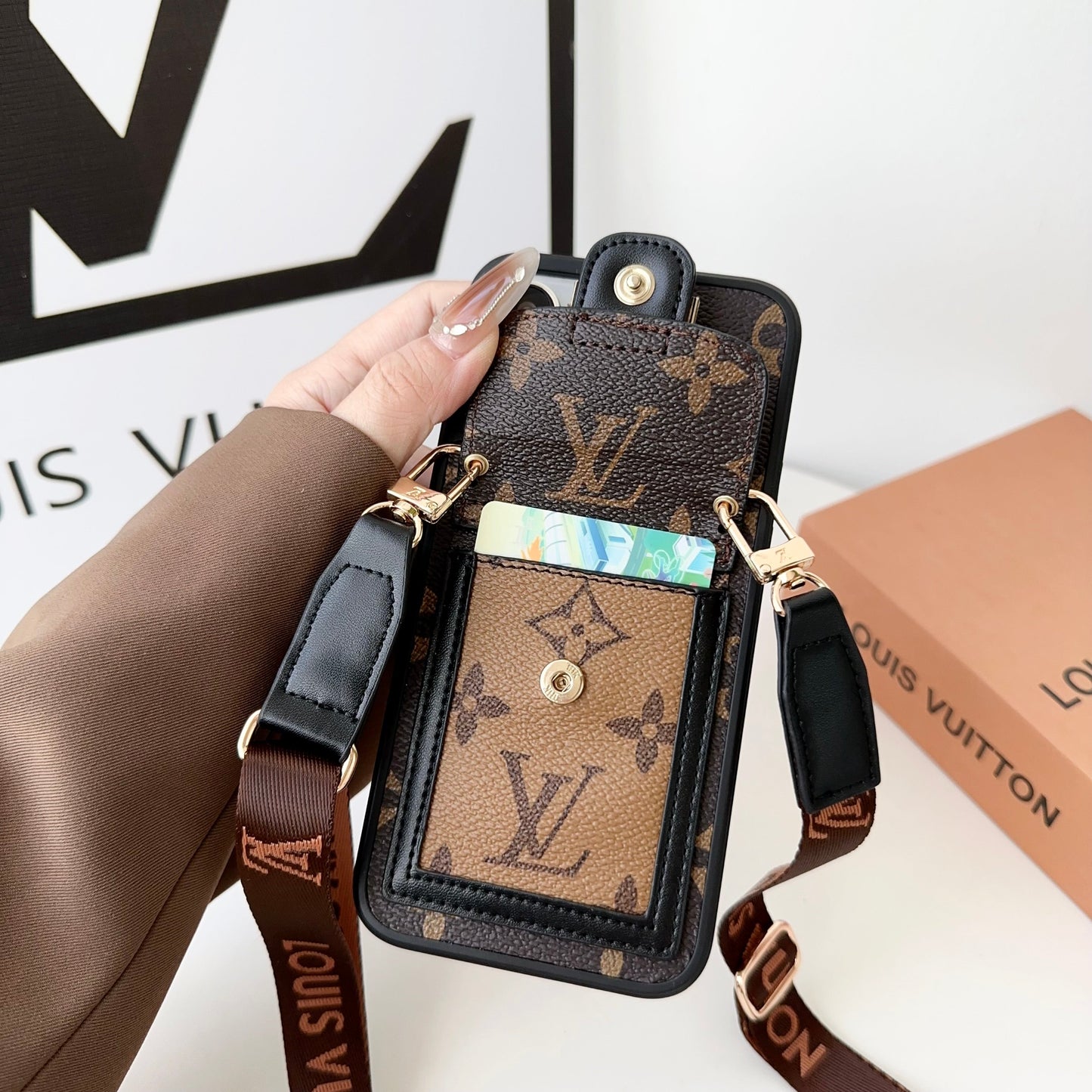 LV LEATHER MONOGRAM CROSSBODY IPHONE CASE