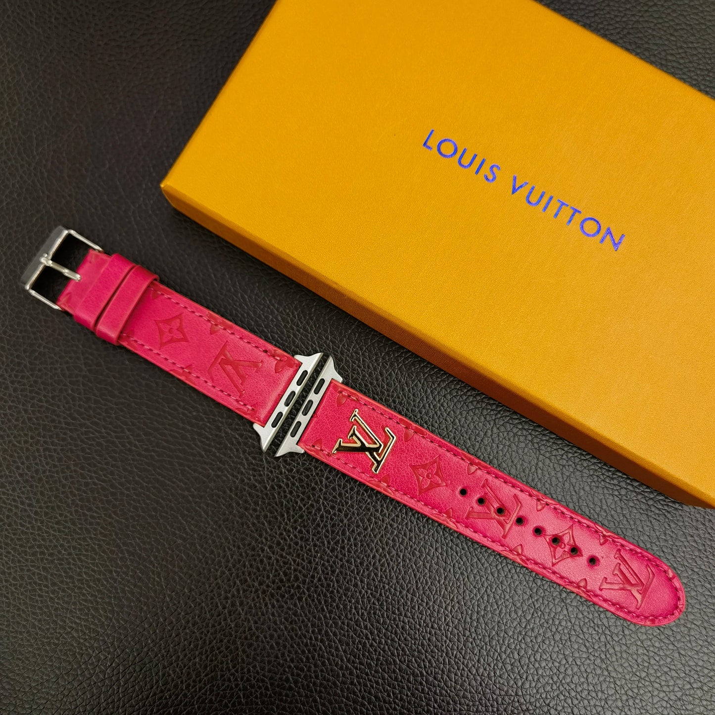 LV METAL LOGO 3D EMBOSSED MONOGRAM LEATHER APPLE WATCH