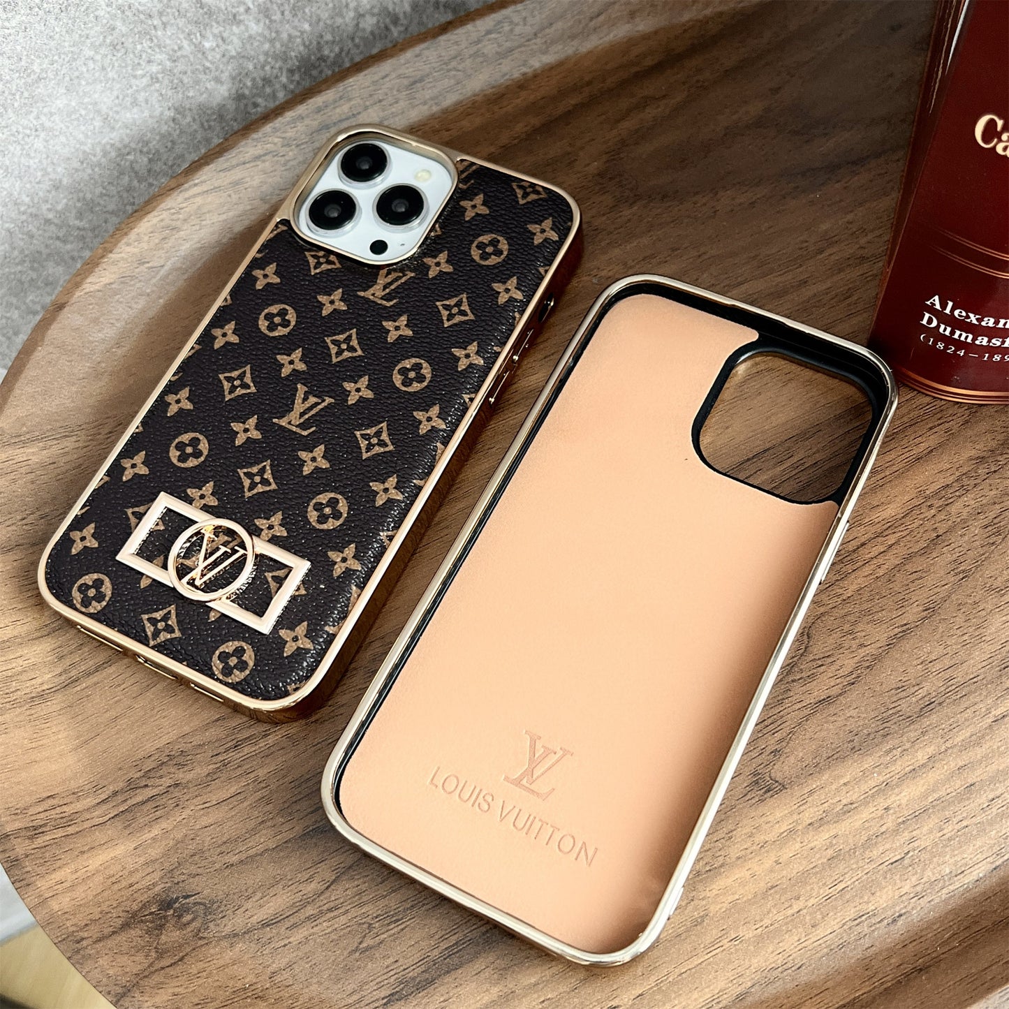 LV Circle Monogram Canvas Leather Premium Electroplating Apple iPhone Case