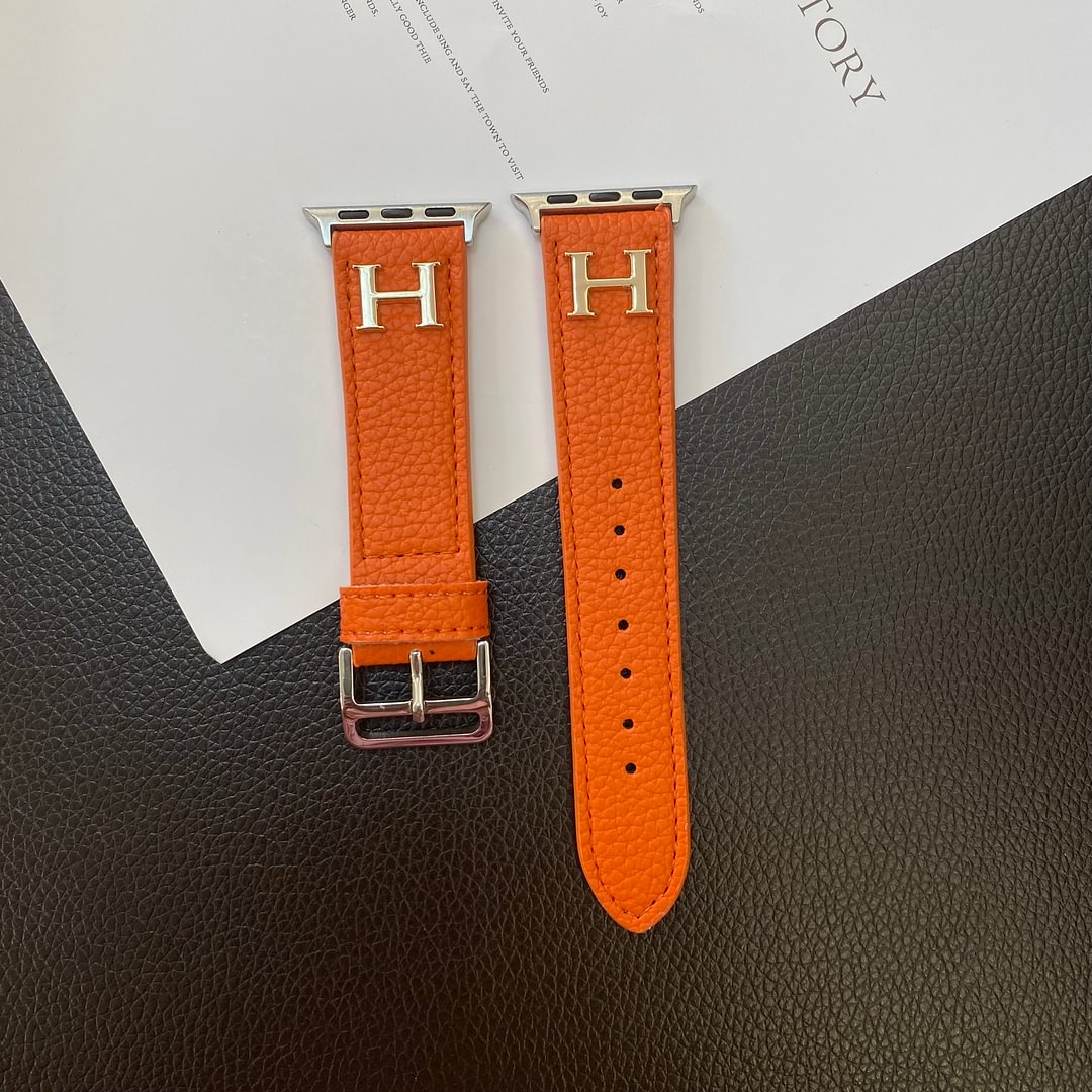 Hermes H Genuine Lychee Pattern Leather Apple Watch Strap