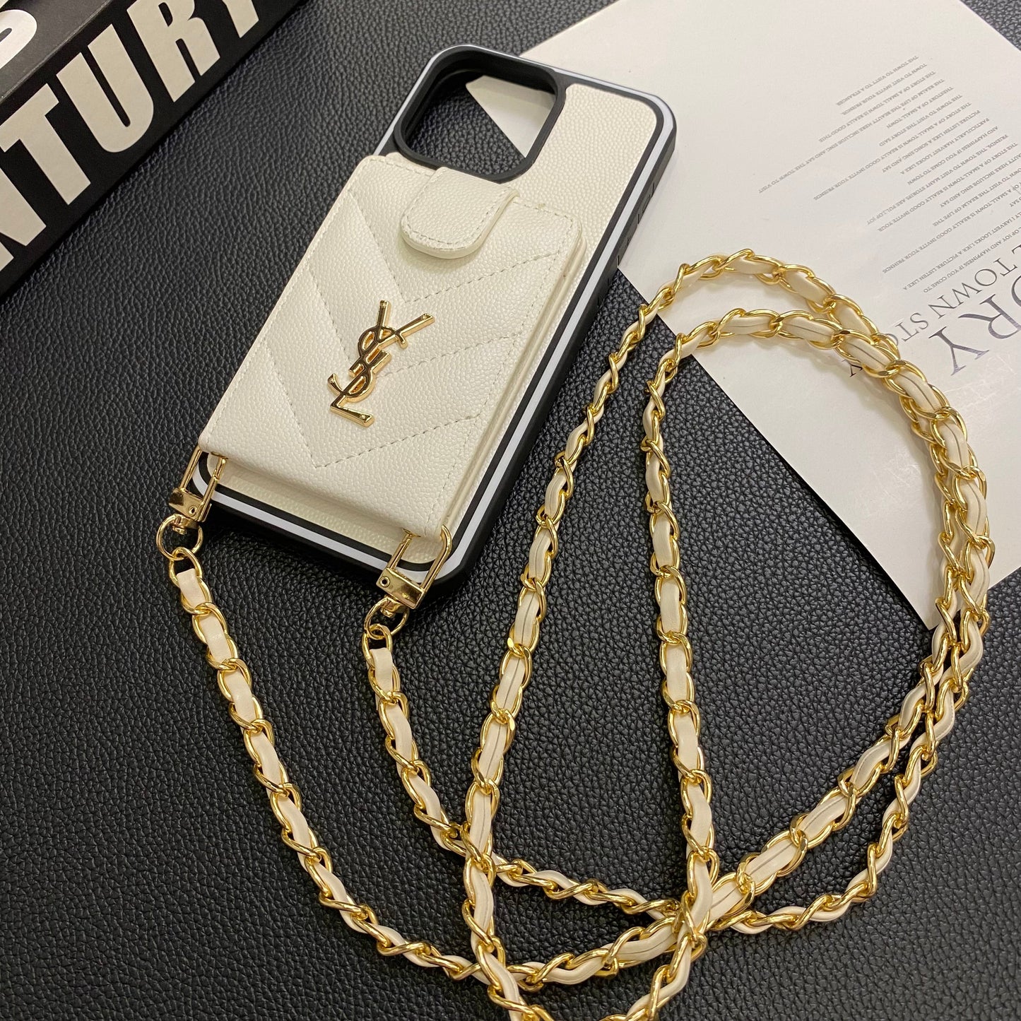 YSL CROSSBODY LONG ROPE LEATHER CARD HOLDER APPLE IPHONE CASE