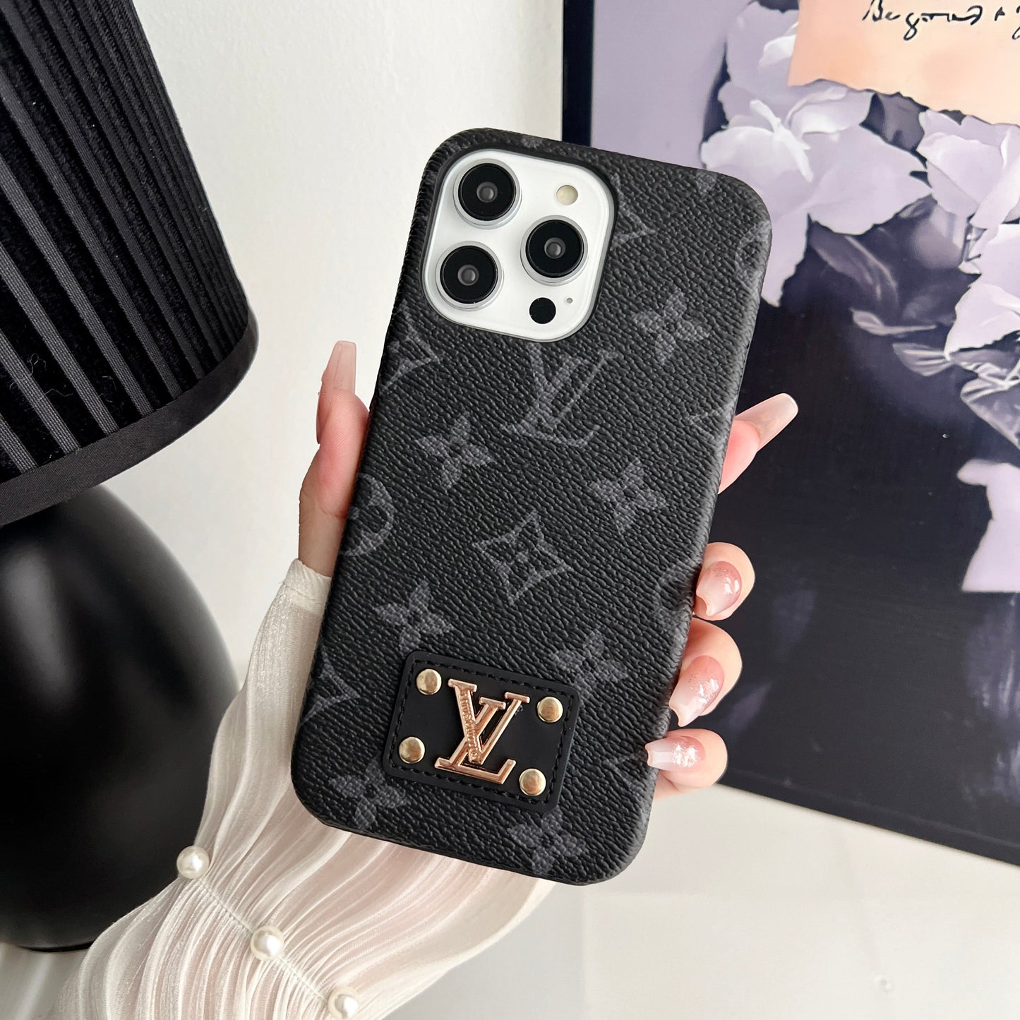 MONOGRAM LEATHER PC HARD BACK CASE FOR IPHONE