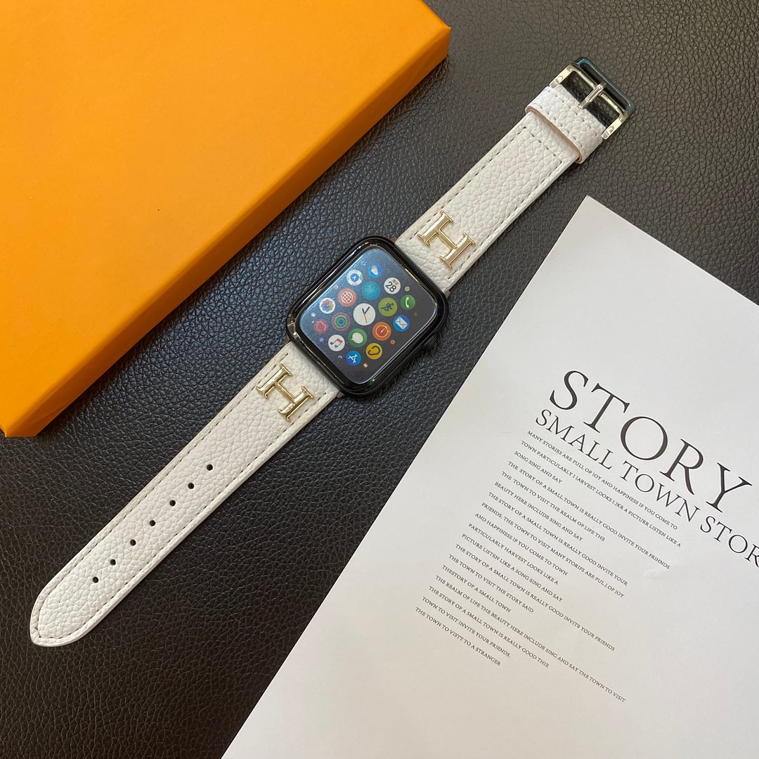 Hermes H Genuine Lychee Pattern Leather Apple Watch Strap