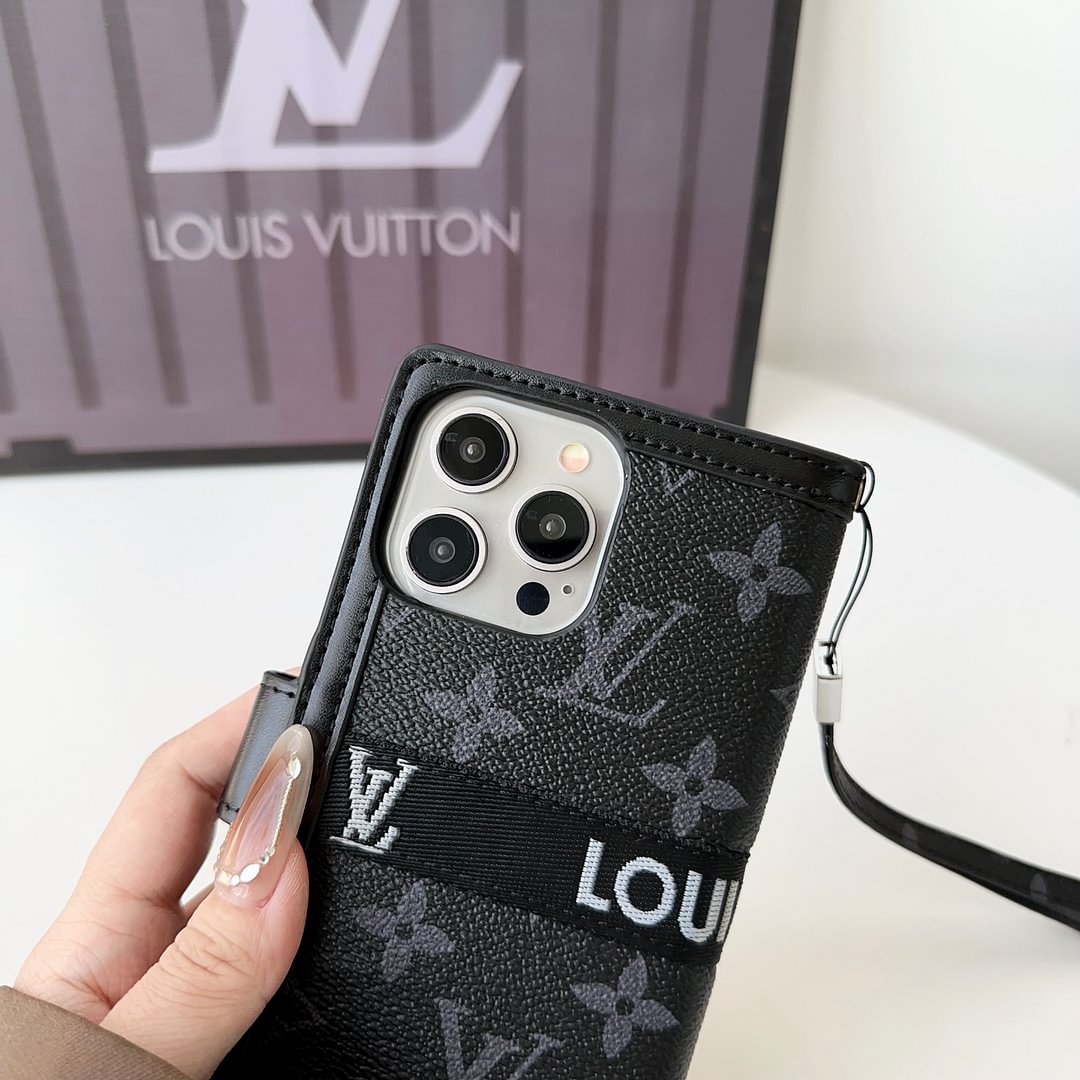 Premium Genuine Leather LV Monogram Canvas Wallet Card Holder iPhone Case