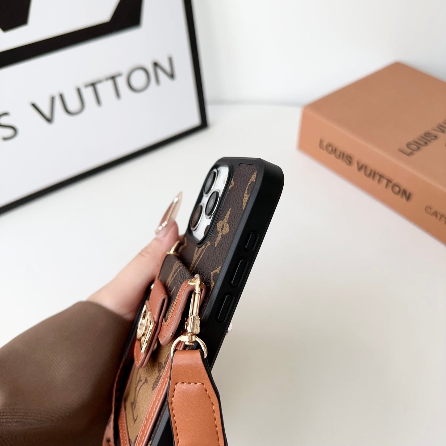 LV LEATHER MONOGRAM CROSSBODY IPHONE CASE