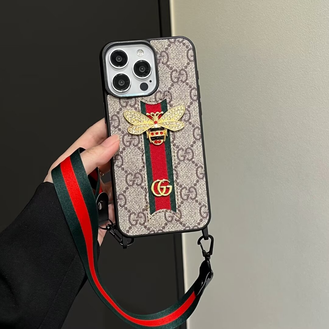 Gucci 3D Case for iPhone 16 15 14 with a main cord and Ruban