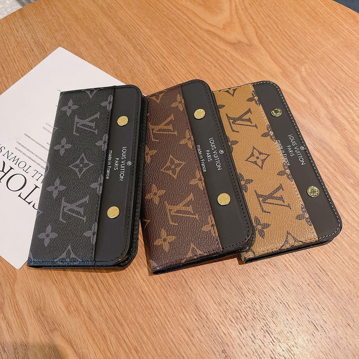 LV Flip Monogram Canvas Rivet Leather Case Apple Card Holder iPhone Case