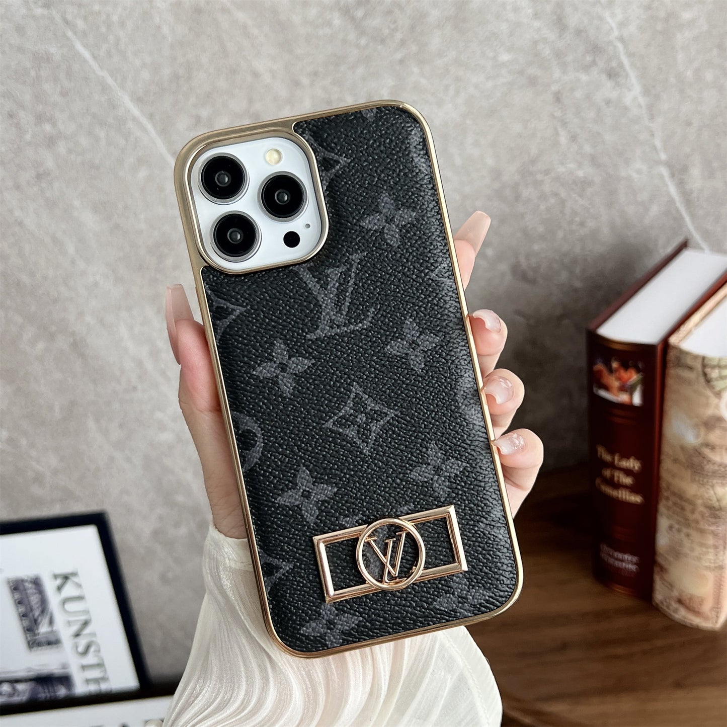 LV Circle Monogram Canvas Leather Premium Electroplating Apple iPhone Case