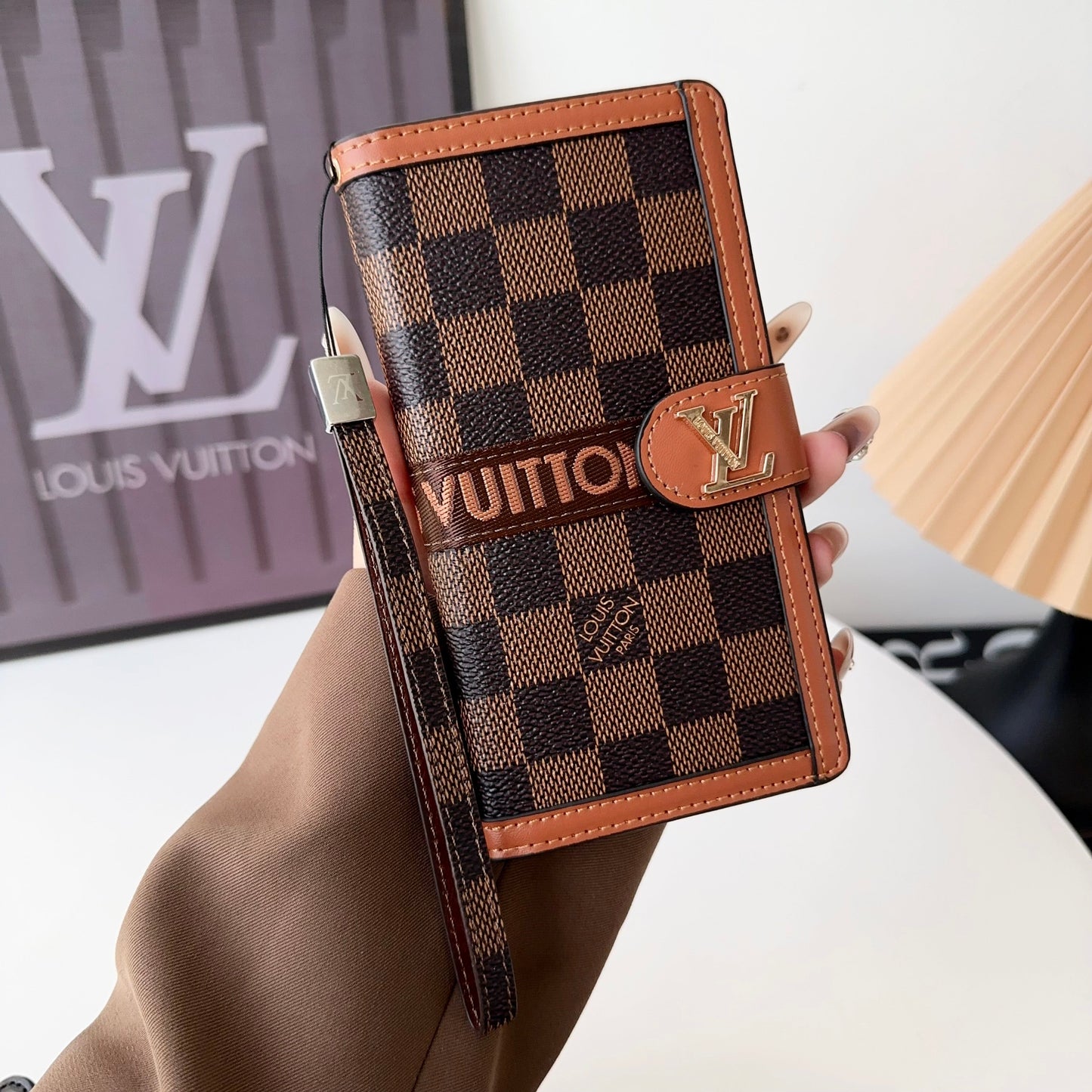 Premium Genuine Leather LV Monogram Canvas Wallet Card Holder iPhone Case