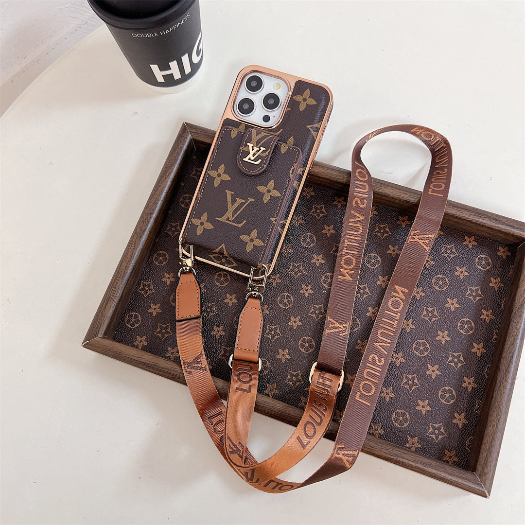 LV LUXURY ELECTROPLATING MONOGRAM CARD HOLDER CROSSBODY IPHONE CASE