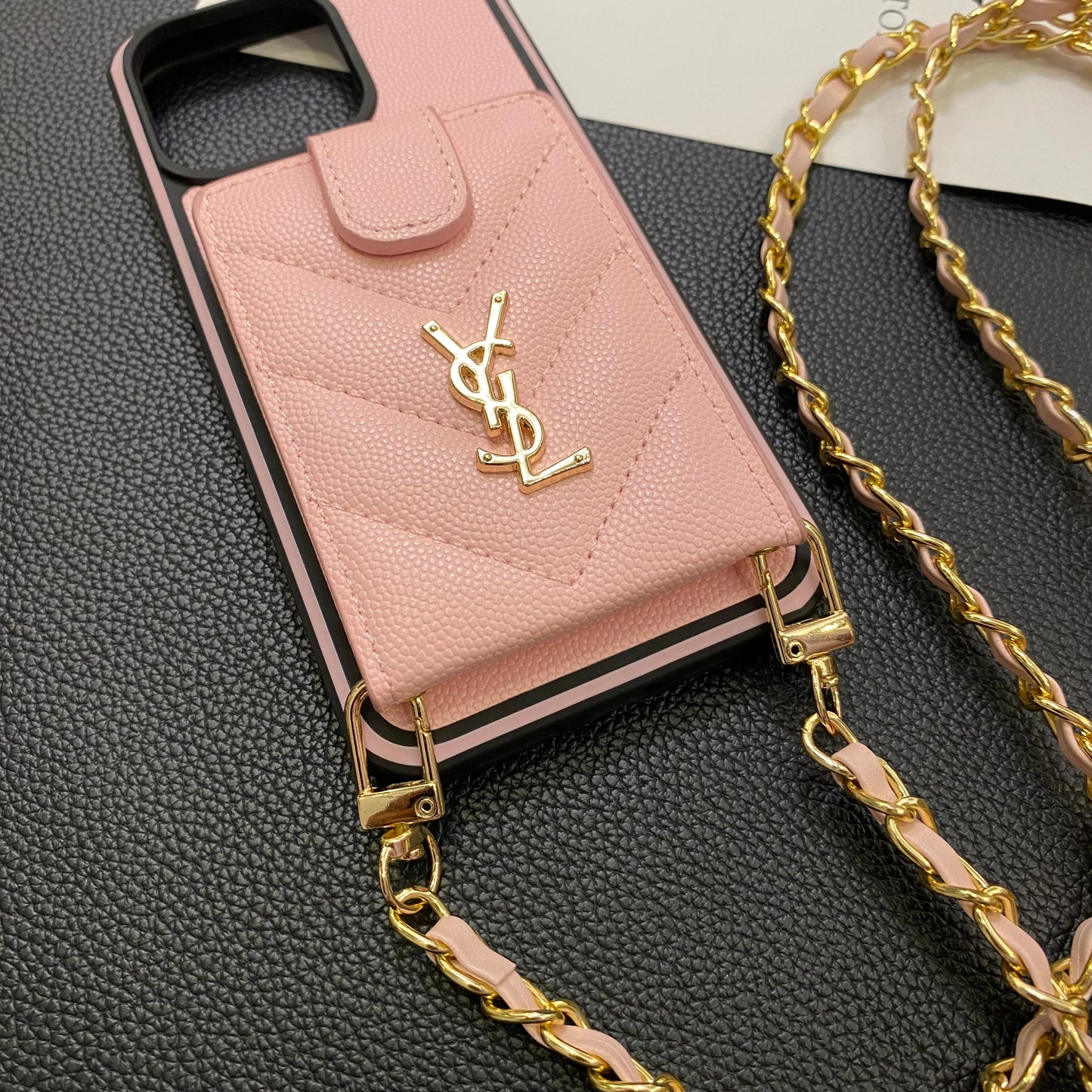 YSL CROSSBODY LONG ROPE LEATHER CARD HOLDER APPLE IPHONE CASE