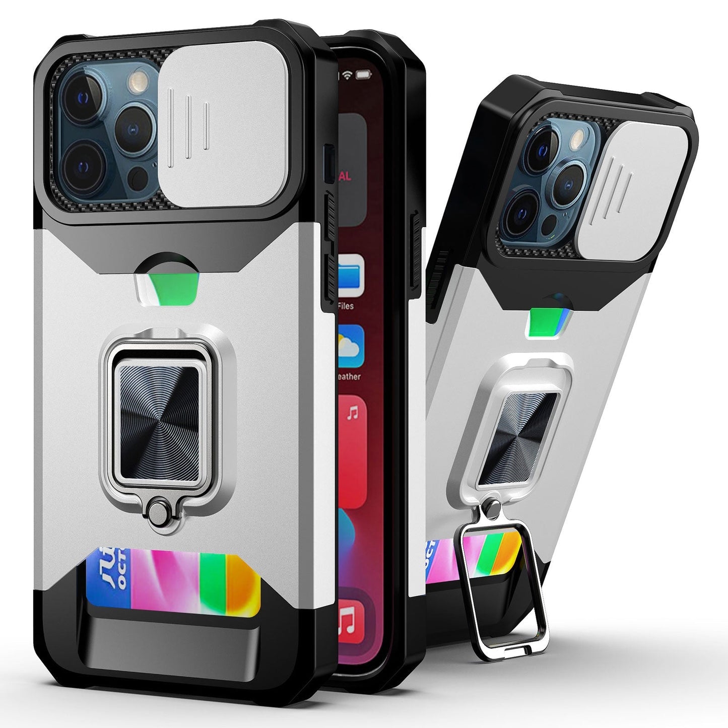 Slide Camera Cover Kickstand Card Wallet Case for iPhone 14 Shockproof Grade Protective Phone Case - theroxymob