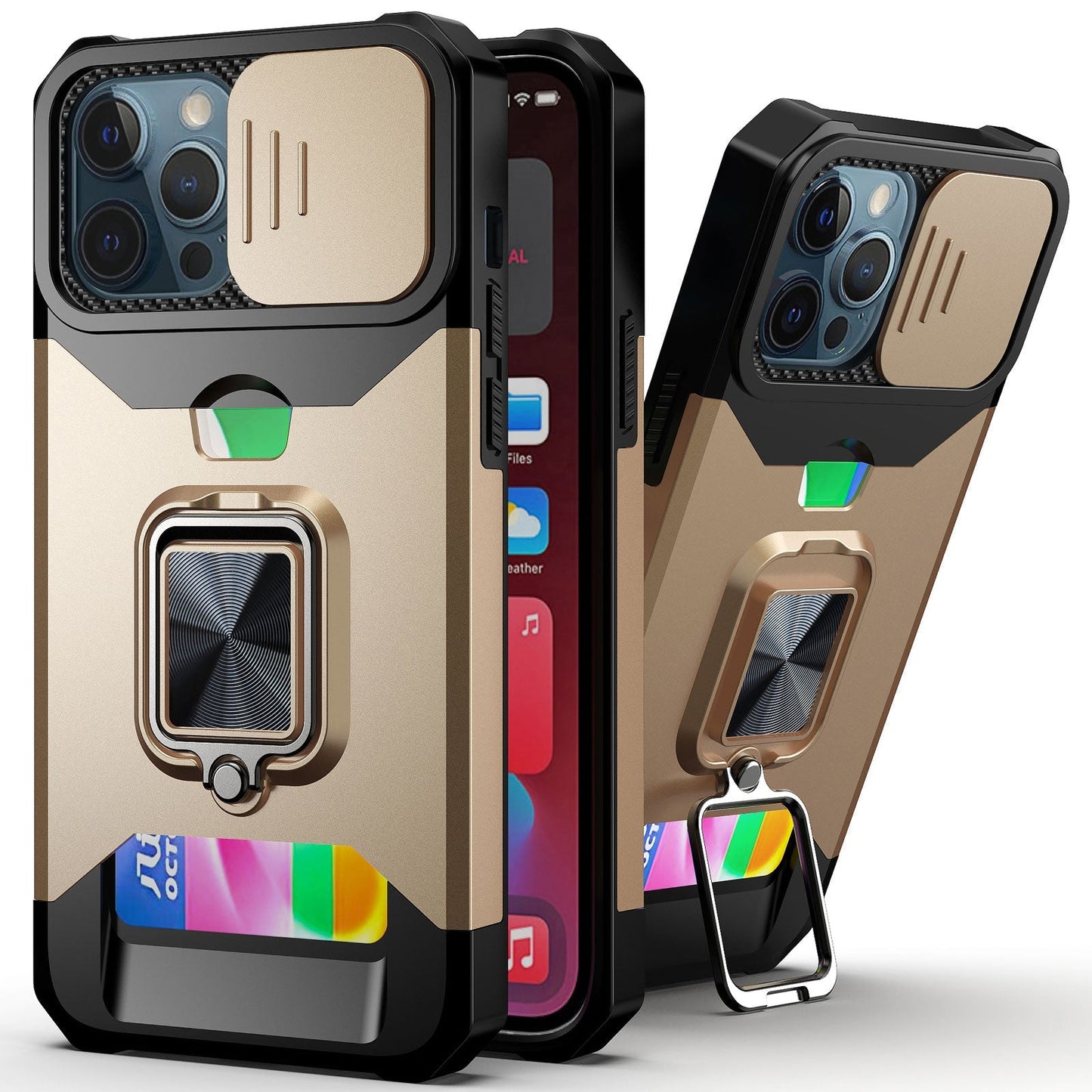 Slide Camera Cover Kickstand Card Wallet Case for iPhone 14 Shockproof Grade Protective Phone Case - theroxymob