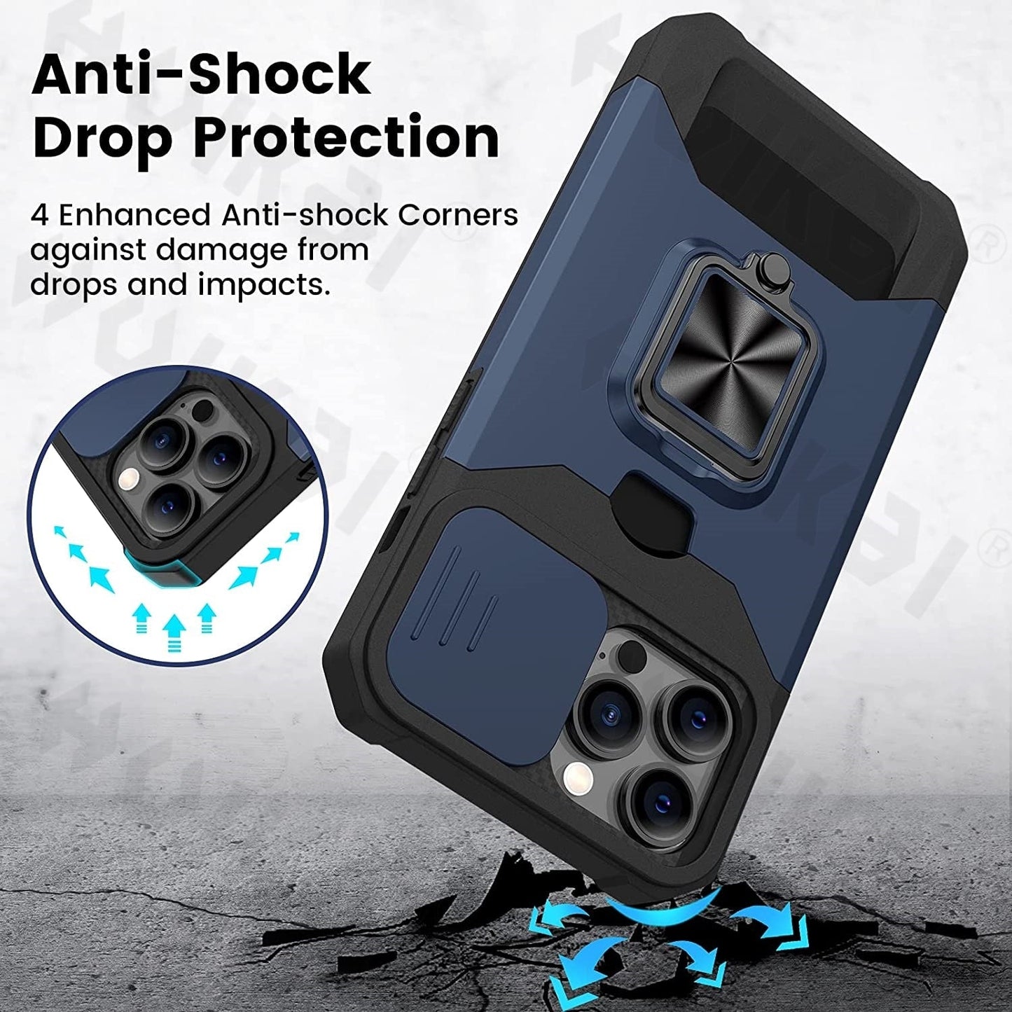 Slide Camera Cover Kickstand Card Wallet Case for iPhone 14 Shockproof Grade Protective Phone Case - theroxymob