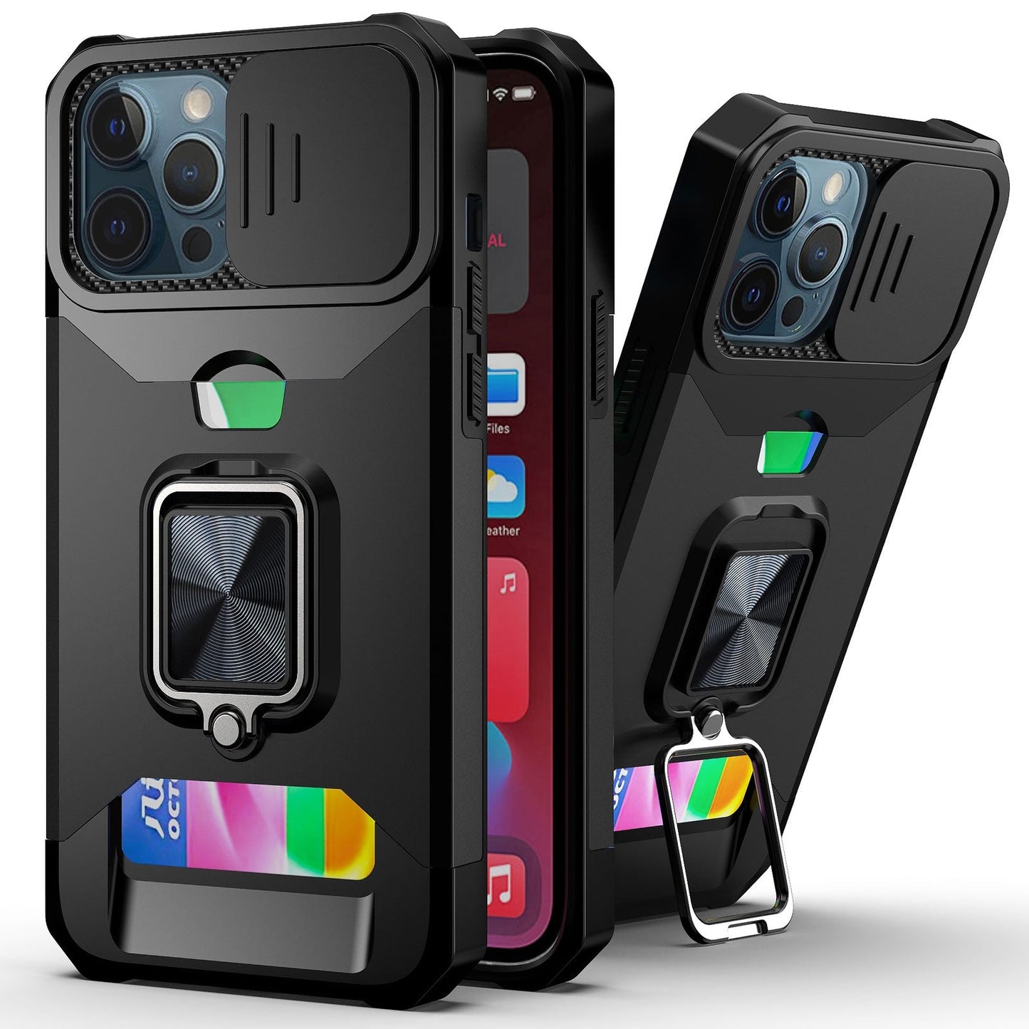 Slide Camera Cover Kickstand Card Wallet Case for iPhone 14 Shockproof Grade Protective Phone Case - theroxymob