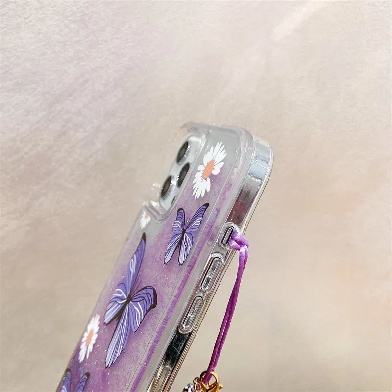 Butterfly Purple Quicksand Case for iPhone 13 14 15