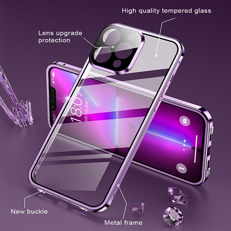 Full Lens Protection Double Sided Glass Magnetic for IPhone 14 13 - theroxymob