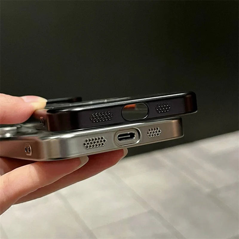 Matte camera frame holder magsafe charging phone case for iPhone 16/ 15/ 14 lens film shockproof magnetic hard back cover