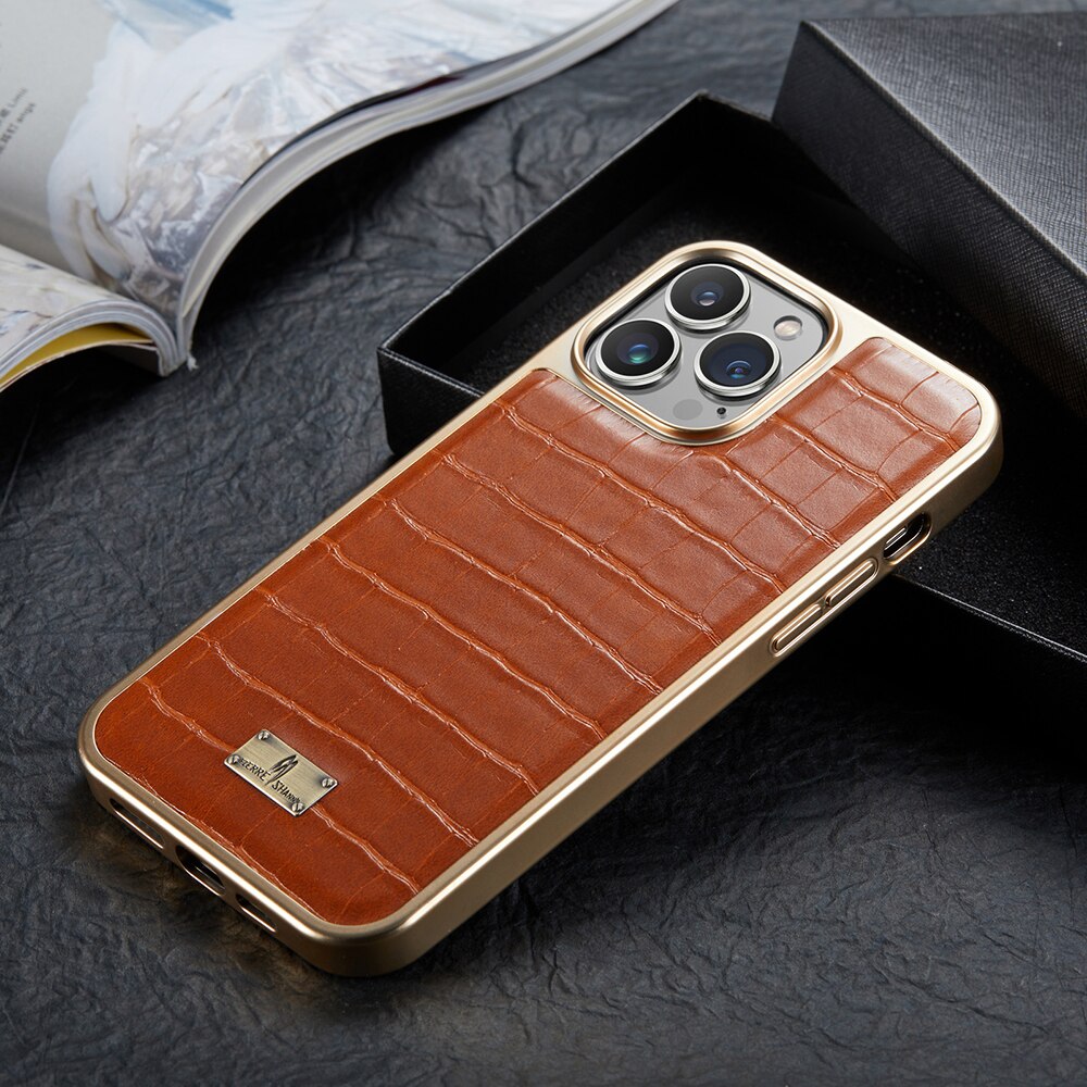 Plating Bumper Leather 3D Texture Case for iPhone 14 13 - theroxymob