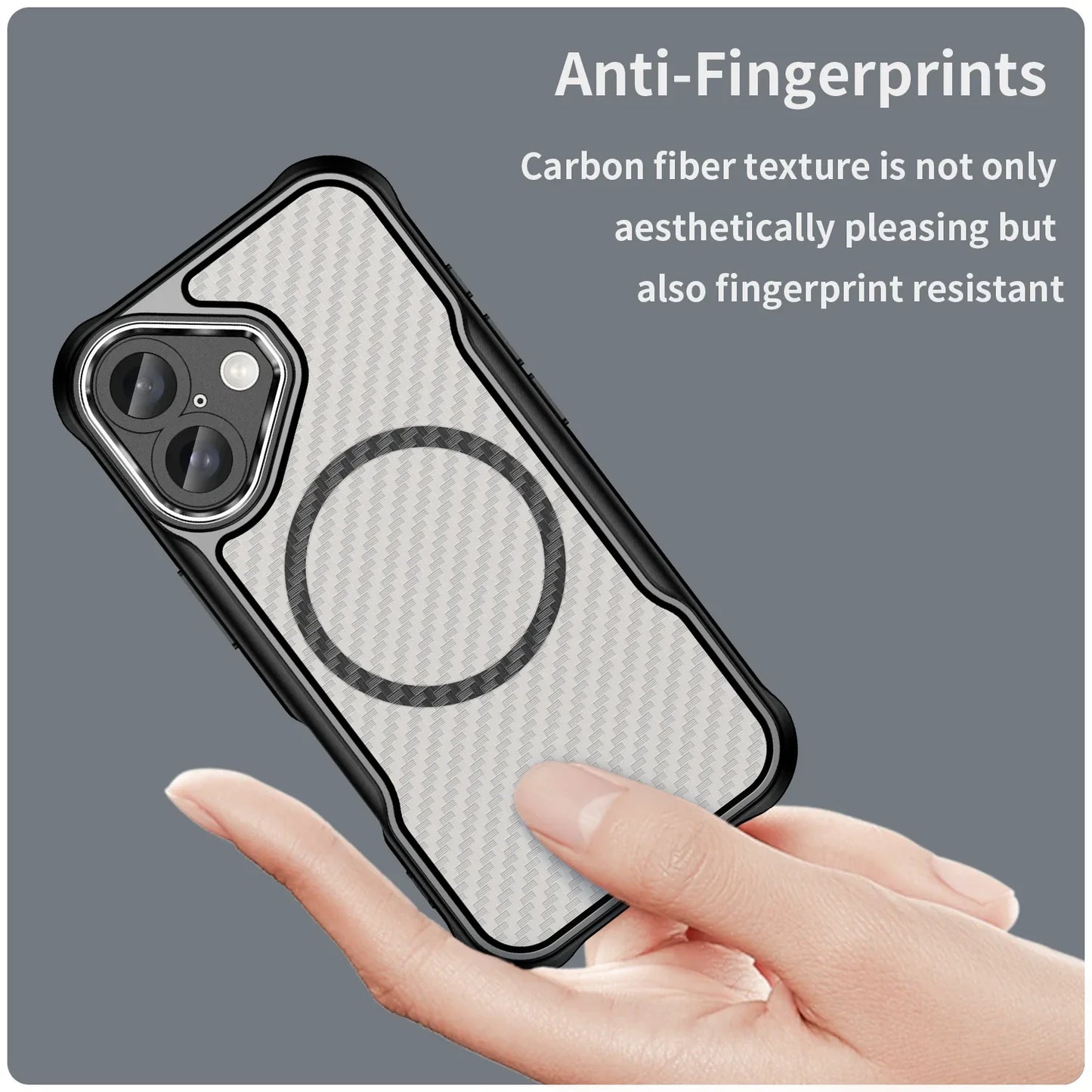 Magnetic Carbon Fiber Pattern TPU+PC Case For iPhone 16 ShockProof Alloy Lens Phone Cover