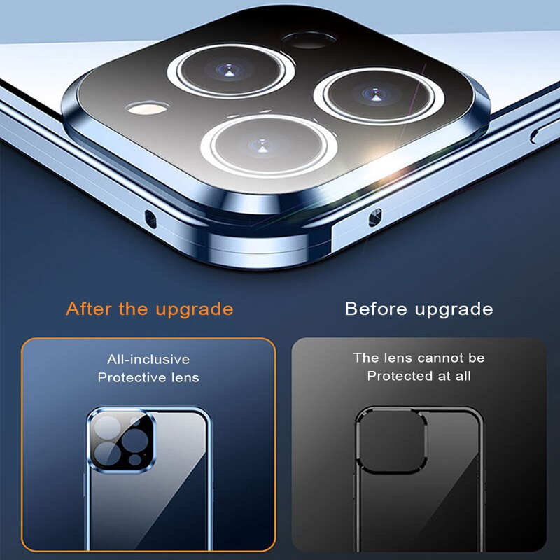 Magnetic Metal Adsorption Case For iPhone 14 Double-sided Glass Lens Protection Snap On Cover - theroxymob