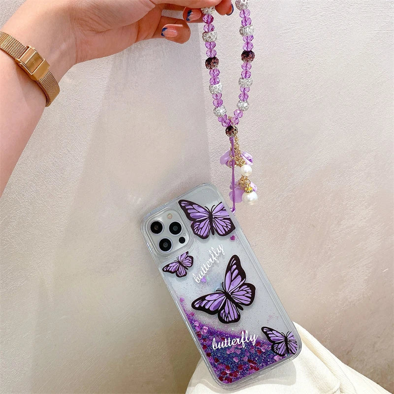 Butterfly Purple Quicksand Case for iPhone 13 14 15