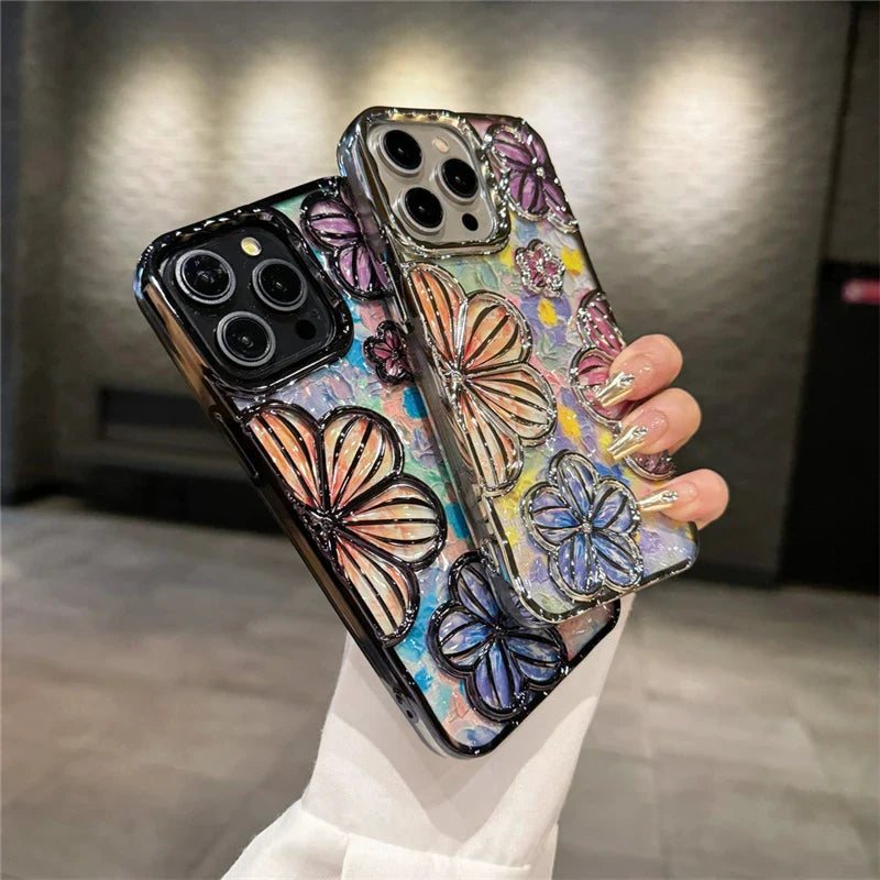 LUXURY PLATING CASE COLOUR FASHION FLOWERS FOR IPHONE 16 15 14 13