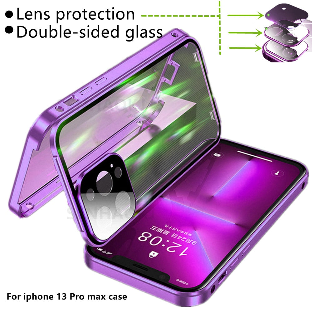 Full Lens Protection Double Sided Glass Magnetic for IPhone 14 13 - theroxymob